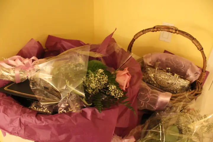 Two Baskets Full of Flowers Inside Image in Pink Tones